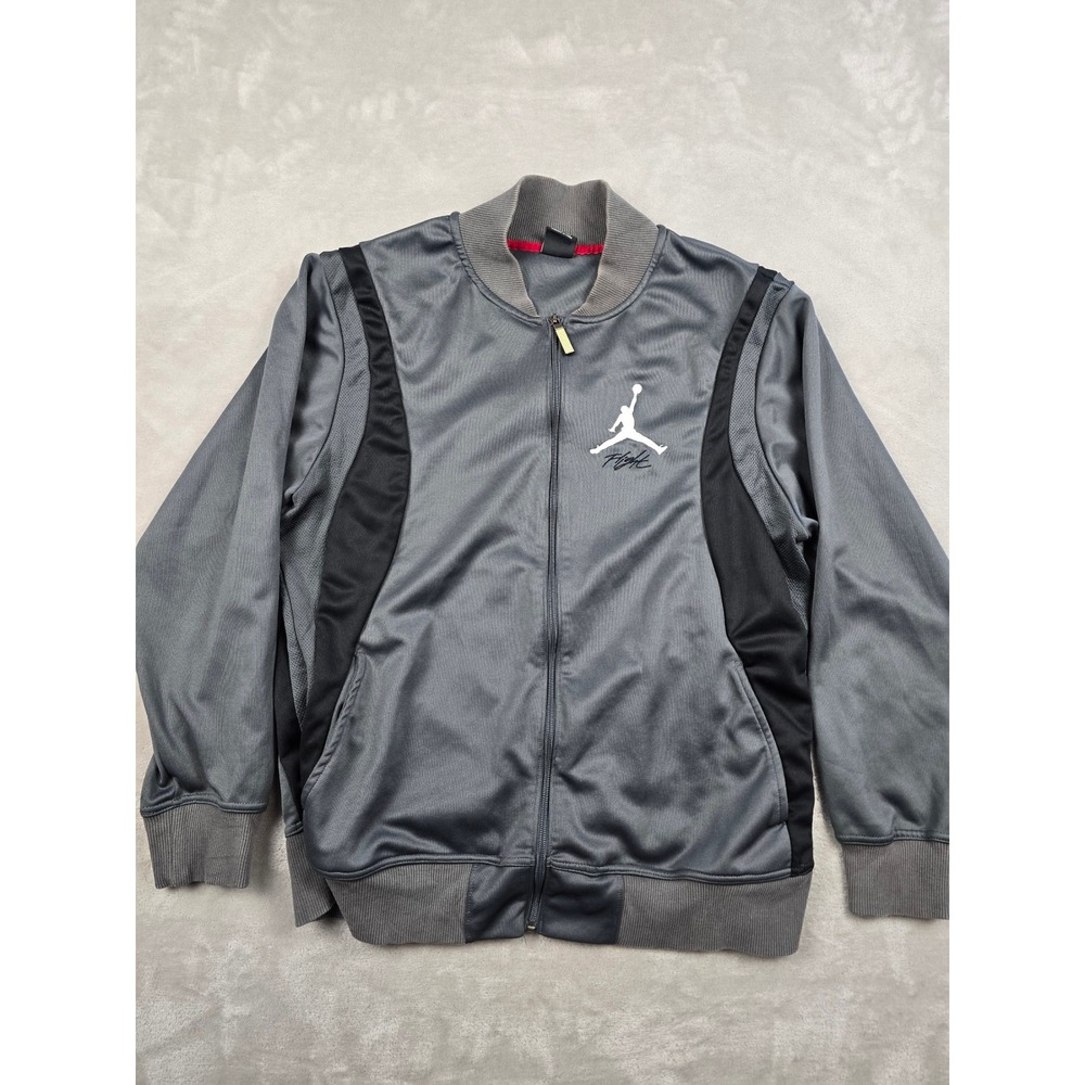 Jordan Flight Track Jacket Mens XL Gray Black Full Zip Athletic Activewear